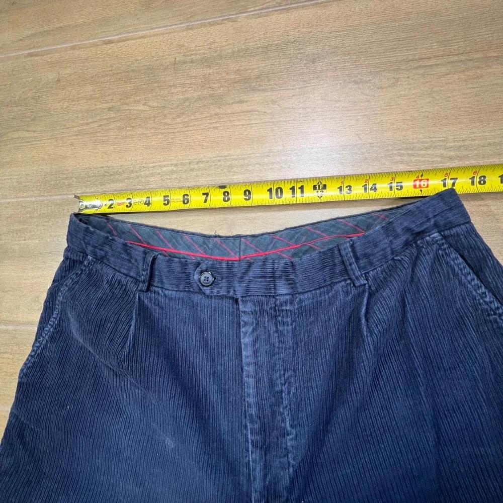 Turnbury Mens Navy Blue Corduroy Pleated Relaxed Fit Pants‎ 38x30